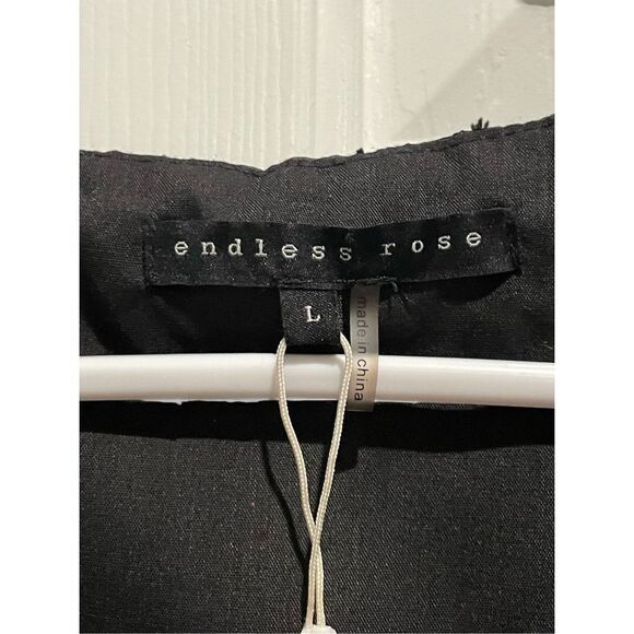 NWOT Endless Rose Texture Floral Organza Black Puff Sleeve Mini Dress Large - Picture 4 of 16